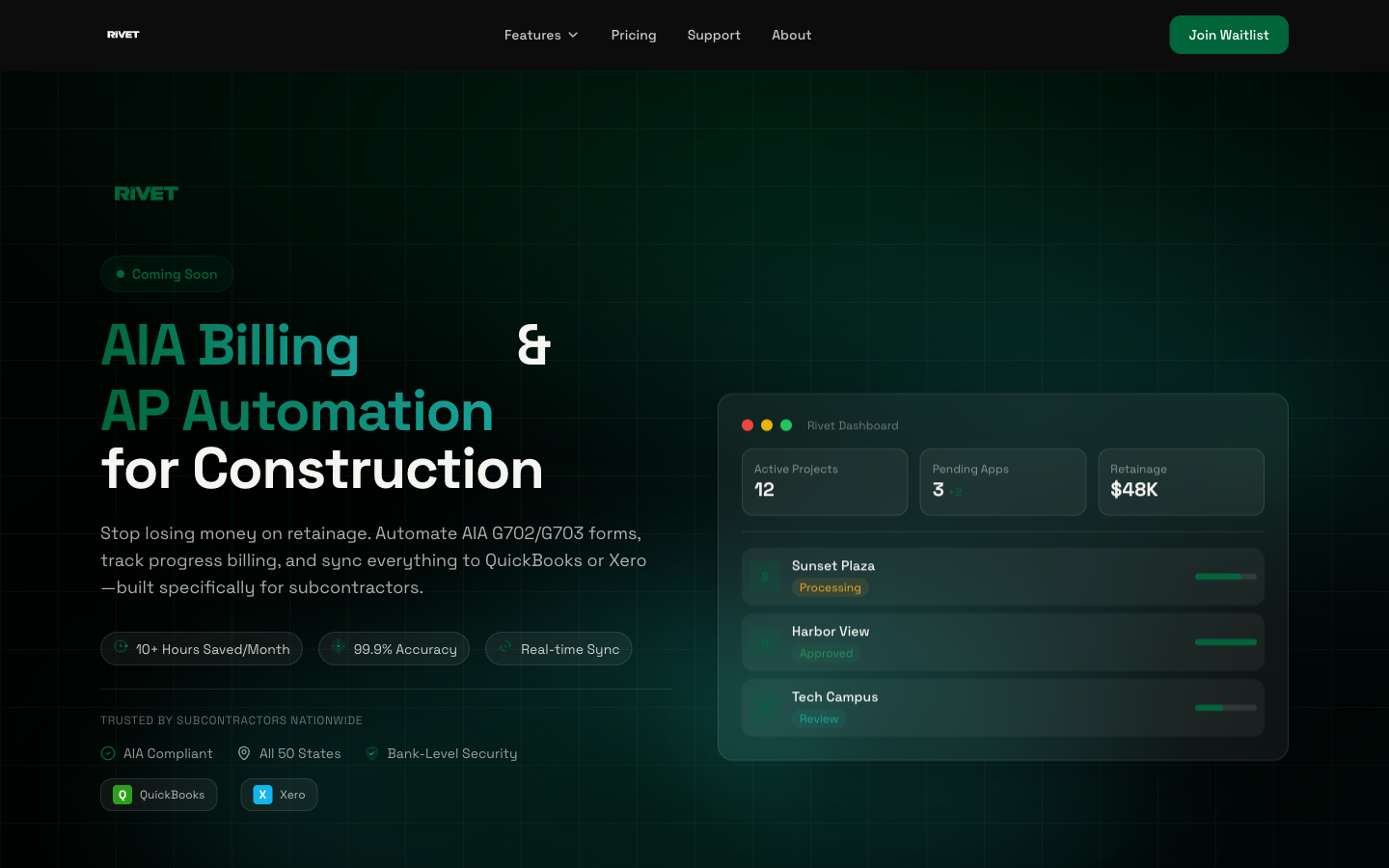 RIVET — AIA billing & AP automation landing page